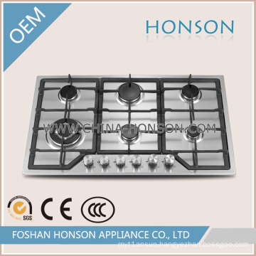 Stainless Steel 6 Burners Cast Iron Gas Hob Gas Cooker